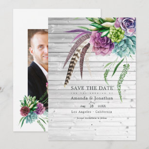 Rustikale mystische Boho Sukkulente Pflanze Hochze Save The Date