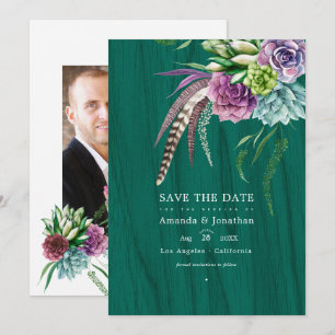 Rustikale mystische Sukkulente Bohemische Hochzeit Save The Date