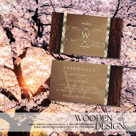Rustikale Naturbaum Bark Grain Gold Border Monogra Visitenkarte