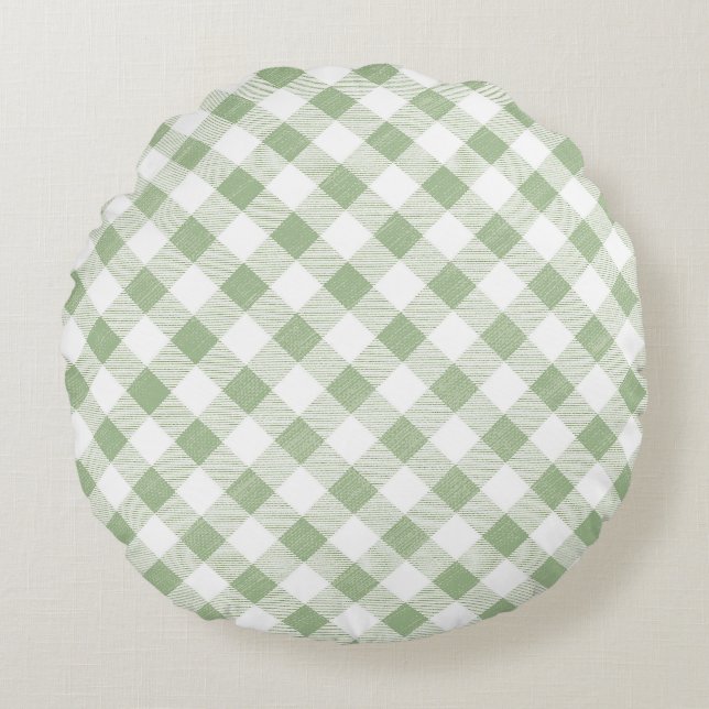 Rustikale Naturlandschaft Gingham Kariert Rundes Kissen (Vorderseite)