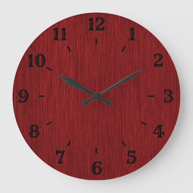 Rustikale, natürliche, graue, rote Holzuhr Große Wanduhr (Vorderseite)