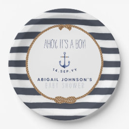 Rustikale Nautical Ahoy Es ist ein Baby Shower Nav Pappteller