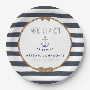 Rustikale Nautical Ahoy Es ist ein Baby Shower Nav Pappteller