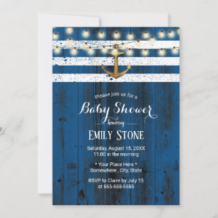 Rustikale Nautical Gold Anchor Navy Barn Baby Show Einladung