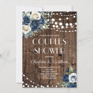 Rustikale Navy-Blau-Floral-Paar-Dusche Einladung