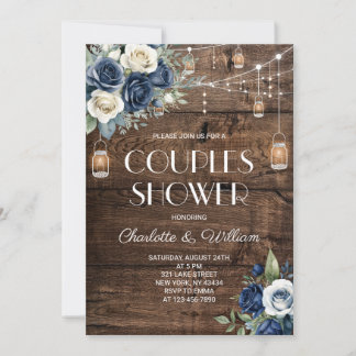 Rustikale Navy-Blau-Floral-Paare-Dusche Einladung
