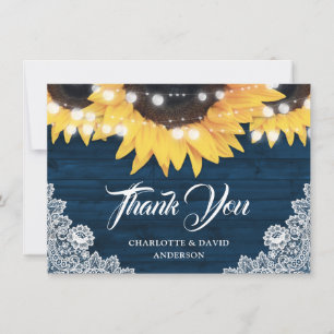 Rustikale Navy-Blau-Sonnenblumen-Scheunen-Hochzeit Dankeskarte