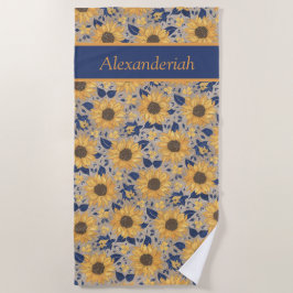 Rustikale Navy Blauer goldene Gelbe Sonnenblume Na Strandtuch