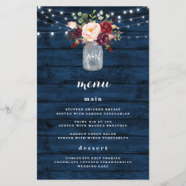 Rustikale Navy Blue Burgundy Blush Wedding Menu Ca