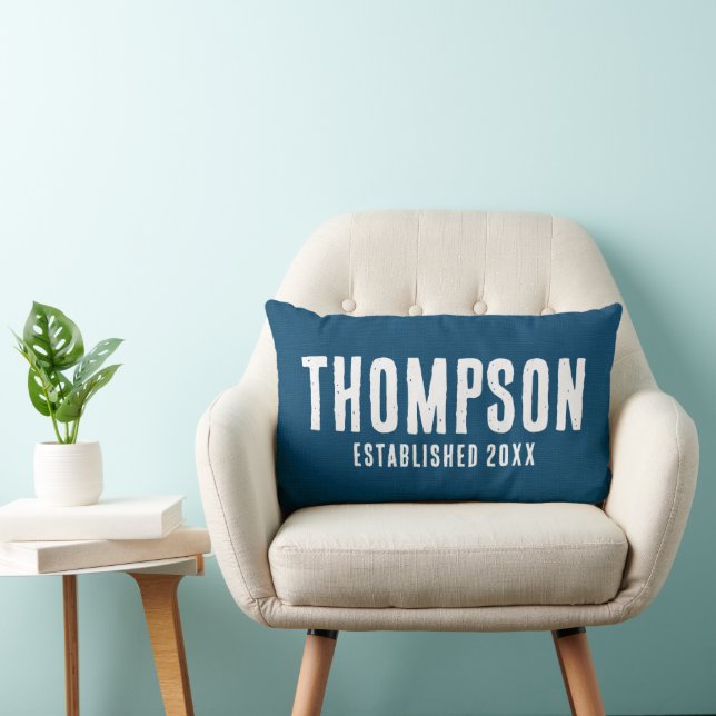 Rustikale Navy Blue Burlap Familie Name Wedding Ye Lendenkissen (Stuhl )
