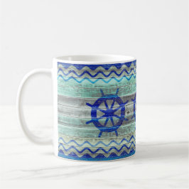 Rustikale Navy Blue Coastal Decor Ship Wheels Kaffeetasse