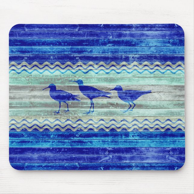 Rustikale Navy Blue Coasters Sandpipers Mousepad (Vorne)