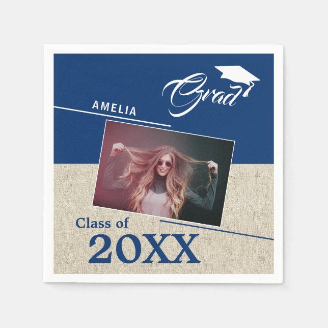 Rustikale Navy Blue Graduate Foto Graduate Party Serviette (Vorderseite)