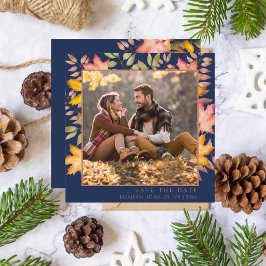 Rustikale Navy Blue Herbst Herbstwoche verlässt Fo Save The Date
