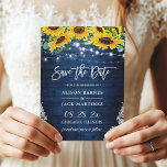 Rustikale Navy Blue Sonnenblumensaitenlichter Hoch Save The Date<br><div class="desc">Rustikale Navy Blauer Sonnenblumensaitenring Lights Country Hochzeitkarte Save the Date. Für weitere Anpassungen klicken Sie bitte auf den Link "Weitere Anpassung" und verwenden Sie unser Design-Tool,  um diese Vorlage zu ändern.</div>