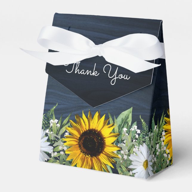 Rustikale Navy Blue Sunflower|Daisy Gastgeschenk H Geschenkschachtel (Vorderseite)