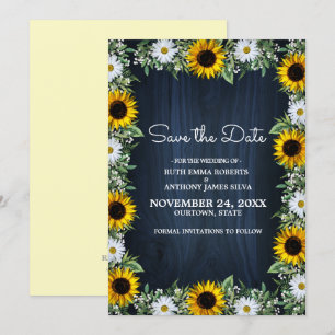 Rustikale Navy Blue Sunflower Daisy Save the Date Einladung