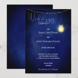 Rustikale Navy Blue Watercolor Mason Jar Wedding Einladung