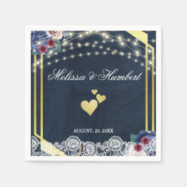 Rustikale Navy Blue Wood Lace String Lights Hochze Serviette