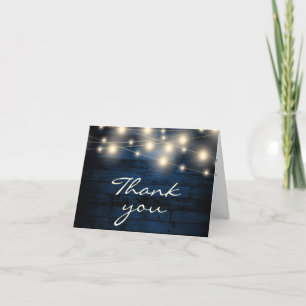 Rustikale Navy Blue Wood String Lights Dankeskarte