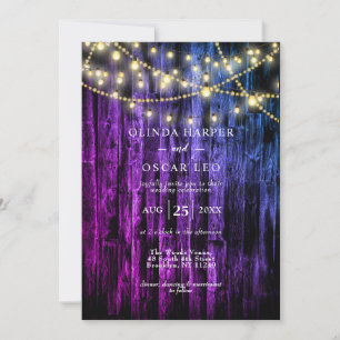 Rustikale Navy Blue Wood String Lights Wedding Inv Einladung