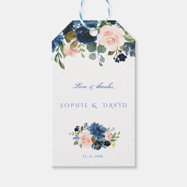 Rustikale Navy Blush Blume Blütenhochzeit Geschenkanhänger (Vorderseite)