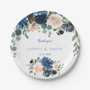 Rustikale Navy Blush Blume Blütenhochzeit Pappteller
