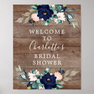 Rustikale Navy- & Blush-Hochzeitsdusche-Willkommen Poster