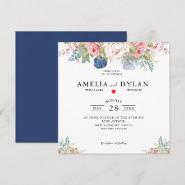 Rustikale Navy Blush Pink Floral Moderne Hochzeits Einladung