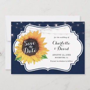 Rustikale Navy Burlap Sonnenblumen speichern die D Save The Date