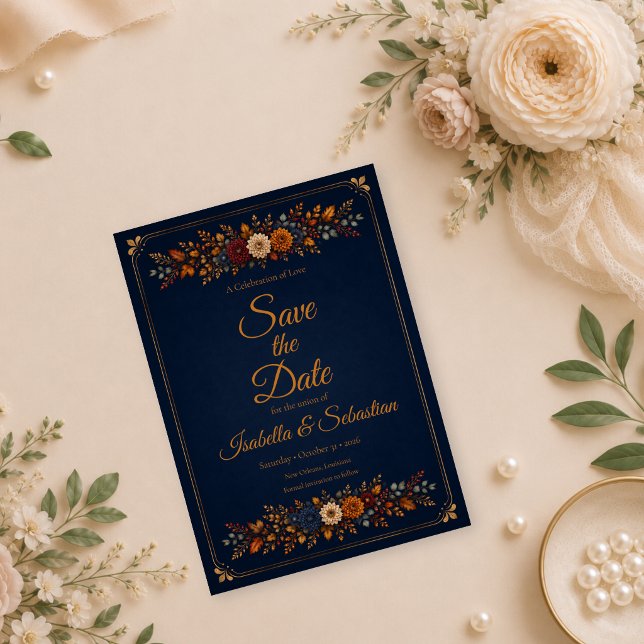 Rustikale Navy-Herbsthochzeit Save The Date (Von Creator hochgeladen)