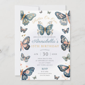 Rustikale Navy & Pink Butterfly-Party Einladung
