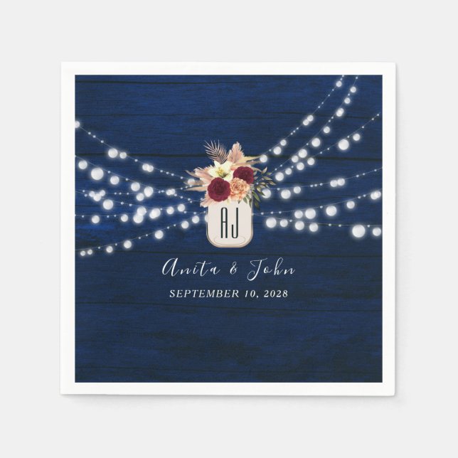 Rustikale Navy-String-Lights Hochzeit von Napkins Serviette (Vorderseite)