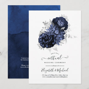 Rustikale Navy und Silver Floral Virtual Wedding Einladung