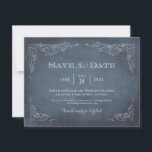 Rustikale Navy Vintager Weinberg Hochzeit Save The Date<br><div class="desc">Diese feierliche Hochzeit speichern Sie die Datumskarte mit einem Vintagen Weinetikett-Design. Rustikale, von Hand gezeichnet Skizzen von Blätter der Weinrebe bilden den Rahmen für die wichtigsten Details. Auf der Rückseite erscheint ein einfach geblüht Monogramm. Marineblau und Platin grau Farbschema.</div>