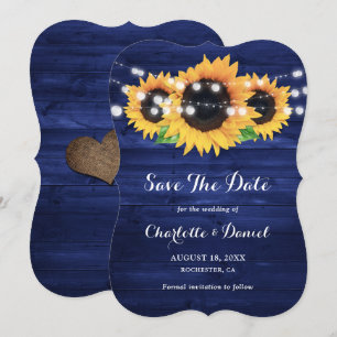 Rustikale Navyblaue Holz-Sonnenblumen-Hochzeit Save The Date