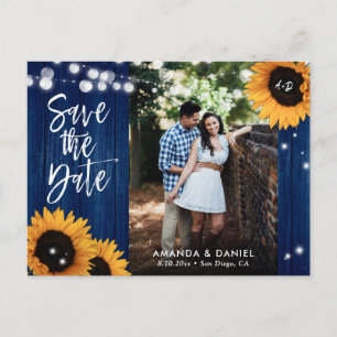Rustikale Navyblaue Sonnenblume Save The Date Post Ankündigungspostkarte