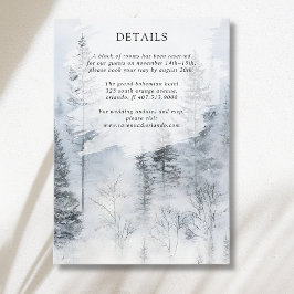 Rustikale Nebel-Schnee-Wald-Berg-Hochzeitsdetails Begleitkarte