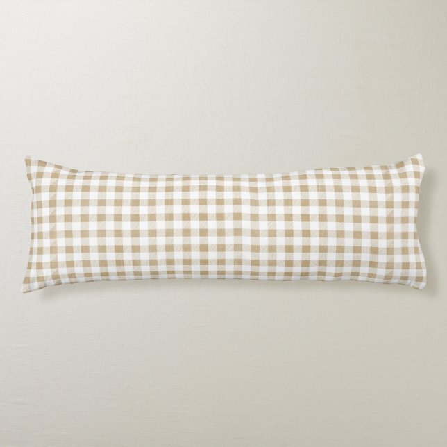Rustikale neutrale Beige Gingham Kariert Seitenschläferkissen (Vorderseite)