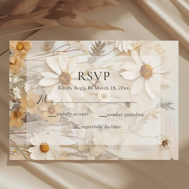 Rustikale neutrale Boho-Blumenhochzeit RSVP Karte (Von Creator hochgeladen)