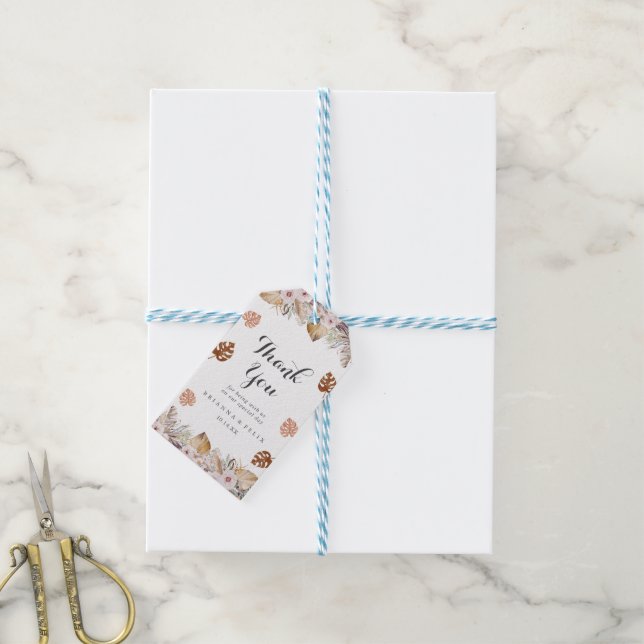 Rustikale neutrale Boho-Hochzeit Geschenkanhänger (Mit Garn)
