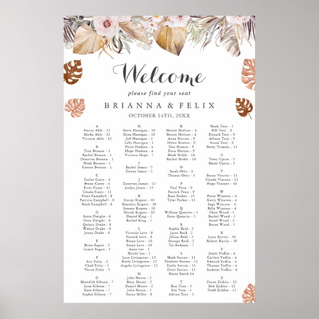 Rustikale neutrale Boho-Hochzeit Sitzordnung Poster (Vorne)