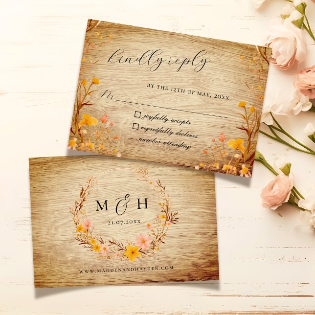 Rustikale neutrale Boho-Wildblume RSVP Karte (Von Creator hochgeladen)