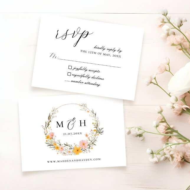 Rustikale neutrale Boho-Wildblume RSVP Karte (Von Creator hochgeladen)