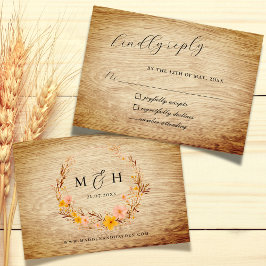 Rustikale neutrale Boho Wildblume Wreath Wood Look RSVP Karte