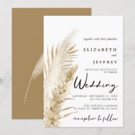 Rustikale neutrale Groß-Hochzeit von Boho Pampas Einladung