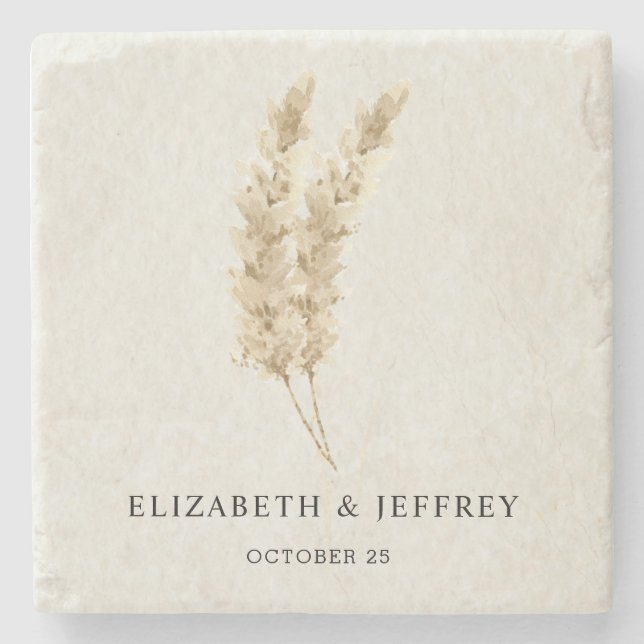Rustikale neutrale Groß-Hochzeit von Boho Pampas Steinuntersetzer (Vorderseite)