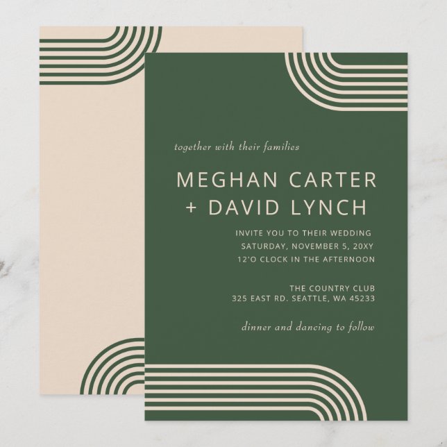 Rustikale, neutrale grüne Hochzeit Einladung (Vorne/Hinten)