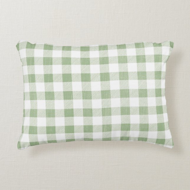 Rustikale neutrale Szene Green Gingham Kariert Dekokissen (Vorderseite)