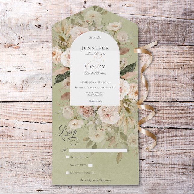 Rustikale neutrale Tan & Creme Green Arch Kein Abe All In One Einladung (Rustic Neutral Tan & Cream Green Arch No Dinner All In One Invitation)